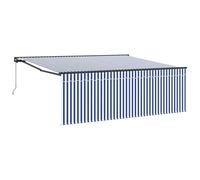 vidaXL Store rétractable extérieur 400 x 300 cm avec des Rayures Bleues et Blanches. Résistant aux UV, à l'eau et à la décoloration. Cadre en Acier réglable. Tissu en Polyester. Stores à Rouleau manu