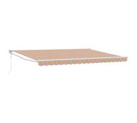 vidaXL Stores rétractables à rayures de 450 x 300 cm en tissu résistant aux intempéries, avec des couleurs orange, bleu et beige. C'est une super couverture pour le jardin, avec protection UV et abri.