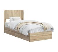 vidaXL Structure de lit avec rangement et tête de lit chêne sonoma, structure de lit moderne, rangement pratique, essentiel compact, design minimaliste en bois