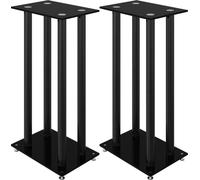 vidaXL Supports de Haut-parleurs 2 pcs Noir Verre trempé 4 piliers, Support d'enceinte, Support de Haut-Parleur de Moniteur, Support de Haut-Parleur au Sol