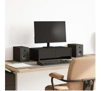 vidaXL Support de Moniteur avec tiroirs Noir Bois d'ingénierie, Support d'écran, étagère de Moniteur, Base de Moniteur