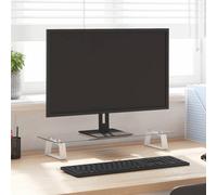 vidaXL Support de Moniteur, Support d'Ordinateur avec Rangement, Réhausseur d’Écran pour Ordinateur Bureau, Blanc Verre Trempé et Métal