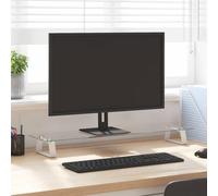 vidaXL Support de Moniteur, Support d'Ordinateur avec Rangement, Réhausseur d’Écran pour Ordinateur Bureau, Blanc Verre Trempé et Métal