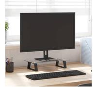 vidaXL Support de moniteur – Réhausseur d'écran avec rangement, verre trempé et métal, noir