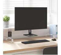 vidaXL Support de moniteur Réhausseur d'écran avec rangement Verre trempé blanc & métal