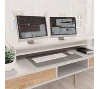 vidaXL Support écran Rehausseur de bureau 800333 100x24x13 cm 2 niveaux Bois reconstitué Blanc