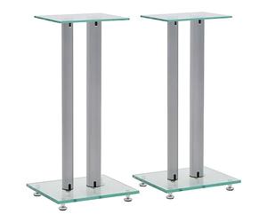 vidaXL Support Haut-Parleur 2pc Verre trempé Design 2 colonnes Argenté