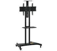 Meuble TV sur roulettes - vidaXL - 84x58,5x204 cm - Acier noir - 10 niveaux de réglage - Étagère réglable