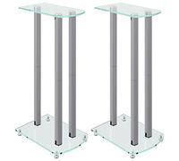 vidaXL Supports de Haut-parleurs 2 pcs argenté Verre trempé 3 piliers