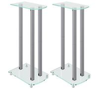vidaXL Supports de Haut-parleurs 2 pcs argenté Verre trempé 3 piliers, Support d'enceinte, Support de Haut-Parleur de Moniteur, Support de Haut-Parleur au Sol