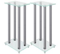 vidaXL Supports de Haut-parleurs 2 pcs argenté Verre trempé 4 piliers