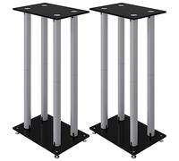 vidaXL Supports de haut-parleurs Verre trempé 4 piliers 2 pcs Noir et argenté