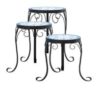 vidaXL Supports pour plantes 3 pièces – Céramique bleu et blanc – Table d'appoint d'extérieur