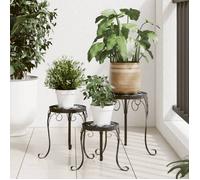 vidaXL Supports pour plantes 3 pcs noir et blanc céramique, table de plantes, support de plante d'extérieur, table d’appoint