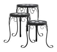 vidaXL Supports pour plantes 3 pcs noir et blanc céramique, table de plantes, support de plante d'extérieur, table d’appoint mosaïque