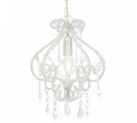 vidaXL Suspension Plafond, Ampoules E14, 24x32 cm, Base Métal Blanche avec Perles Acryliques, Lustre Élégant et Contemporain pour Chambre et Salon, Lampe Suspendue