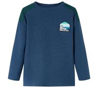 vidaXL Sweatshirt Gaufré pour Enfants, Pull à Manches Longues pour Garçons et Filles, Vêtement pour Tout-Petits 5-6 Ans, Imprimé Paysage Bleu Marine 116