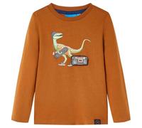 vidaXL T-Shirt Enfants à Manches Longues Tout-Petits Imprimé Dinosaure Cognac 128
