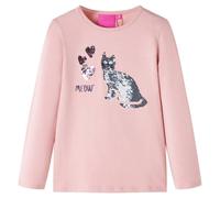 vidaXL T-Shirt Enfants à Manches Longues Vêtement Imprimé Chat Pailleté Rose Clair 128