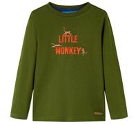 vidaXL T-Shirt Enfants à Manches Longues Vêtement Imprimé Petit Singe Kaki Foncé 140