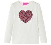 vidaXL T-Shirt Enfants à Manches Longues Vêtement Tout-Petit Cœur à Paillettes Écru 116