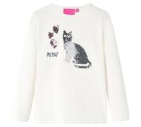 vidaXL T-Shirt pour Enfants à Manches Longues Vêtement Imprimé Chat Pailleté Écru 128
