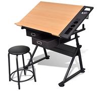vidaXL Table à Dessin Inclinable 2 Tiroirs et Tabouret Bureau d'Ecriture