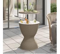 vidaXL Table à Glacière 3 en 1, Table de Cocktail avec Seau à Glace, Table de Bistro à Glacière, Meuble de Jardin Terrasse Extérieur, Marron Clair Polypropylène