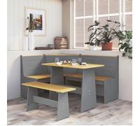 vidaXL Table à manger avec banc – Bois de pin solide – Marron miel et gris