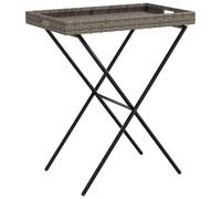 vidaXL Table à plateau pliable – Table à manger/appoint avec poignées, gris résine tressée