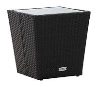 vidaXL Table à Thé Table d'Appoint Table Basse de Terrasse Jardin Patio Extérieur Noir 41,5x41,5x43 cm Résine Tressée et Verre Trempé