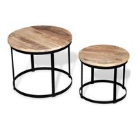 vidaXL Table basse 2 pcs Bois de manguier brut Rond 40/50 cm