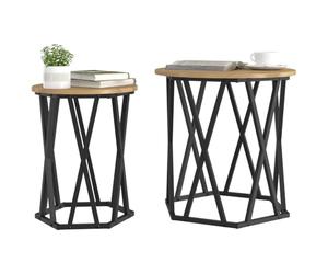 vidaXL Table Basse 2 pcs Chêne Artisanal Bois d'ingénierie et Acier, Table Basse Ronde Chic, Meuble Moderne pour Salon, Accents durables pour Exposer, Boire, et Magazines chez Vous