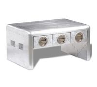Table Basse 3 Tiroirs Vintage Style D'aviation Gris