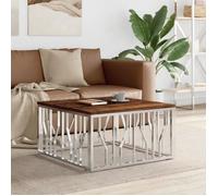 Vidaxl Table Basse Argenté Acier Inoxydable/Bois Massif Récupération Marron