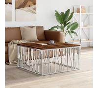 Vidaxl Table Basse Argenté Acier Inoxydable/Bois Massif Récupération Marron