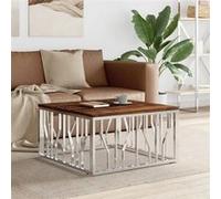 Vidaxl Table Basse Argenté Acier Inoxydable/Bois Massif Récupération Marron