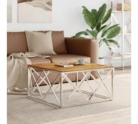 vidaXL Table basse argenté acier inoxydable et bois massif d'acacia