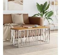 vidaXL Table basse argenté acier inoxydable et bois massif d'acacia 350055 Argent G