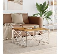 Vidaxl Table Basse Argenté Acier Inoxydable Et Bois Massif D'acacia Multicolore