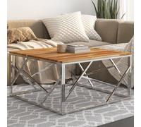 vidaXL Table Basse, Bout de Canapé, Table d'Appoint, Meuble de Salon Salle de Séjour Intérieur, Argenté Acier Inoxydable et Bois Massif d'Acacia Argent