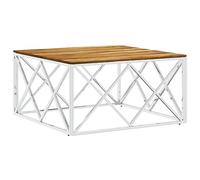 vidaXL Table Basse argenté Acier Inoxydable et Bois Massif d'acacia, Table d'appoint, Table de Salon, Table Basse Moderne, Bout de canapé