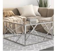 vidaXL Table basse 349945 argenté acier inoxydable et verre trempé Multicolore