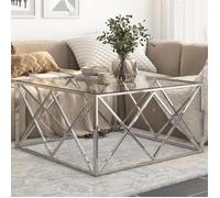 vidaXL Table basse 349977 argenté en acier inoxydable et verre trempé