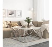 vidaXL Table basse 349979 – acier inoxydable argenté & verre trempé – Gris G