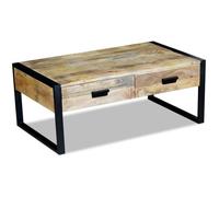 vidaXL Table basse avec 2 tiroirs Bois de manguier massif 100 x 60 x 40 cm