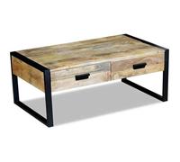 vidaXL Table basse 243297 – Bois de manguier massif, 2 tiroirs 100x60x40 cm