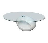 vidaXL Table basse 240318 – dessus de table en verre ovale – Blanc brillant