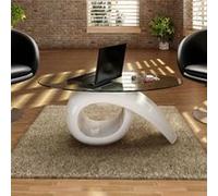 vidaXL Table basse avec dessus de table en verre ovale Blanc brillant Blanc G