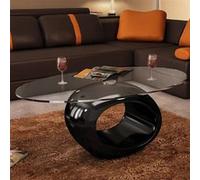 vidaXL Table basse avec dessus de table en verre ovale Noir brillant 240319